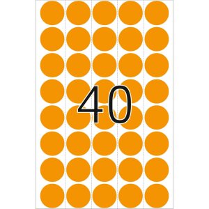 Viacúčelové etikety svetlooranžové Ø 19 mm okrúhly matný papier 960 ks.