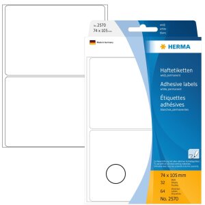 Viacúčelové etikety biele 74x105 mm papier matný 64 ks.