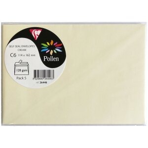 Clairefontaine Peľové obálky C6 5 kusov rôznych farieb 120g/m²