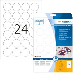 Bezpečnostné etikety biele Ø 40 mm okrúhle extrémne silná lepiaca fólia matná 600 ks.