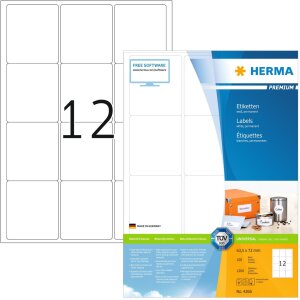 Štítky Premium A4, biely papier 63,5x72 mm matný 1200 ks.