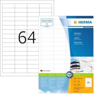 Štítky Premium A4, biely 48,3x16,9 mm matný papier 6400 ks.