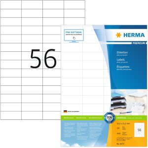 Štítky Premium A4, biely 52,5x21,2 mm matný papier 5600 ks.