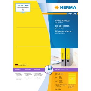 Štítky na zakladače A4 žlté 192x61...