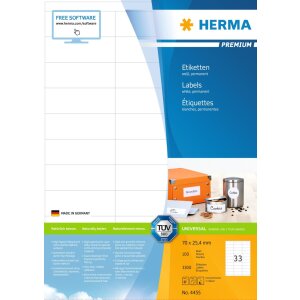 Etikety Premium A4, biely papier 70x25,4 mm matný...