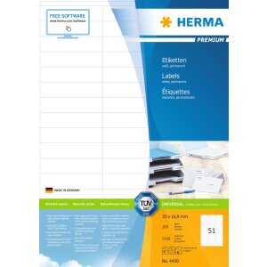 Etikety Premium A4, biely papier 70x16,9 mm matný...
