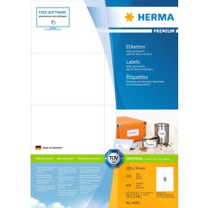 Etikety Premium A4, biely papier 105x74 mm matný...