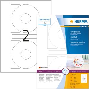 Štítky na CD A4 biele Ø 116 mm papier matný nepriehľadný 200 kusov