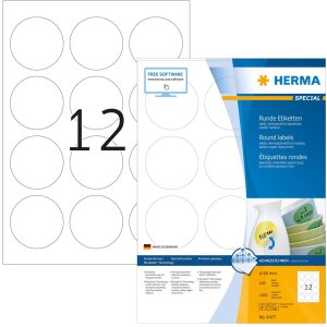 Etikety A4 biele Ø 60 mm okrúhle Movables snímateľný papier matný 1200 ks.