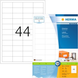 Štítky Premium A4, biely 48,3x25,4 mm matný papier 8800 ks.