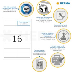 Štítky Premium A4, biely 97x33,8 mm matný papier 3200 ks.