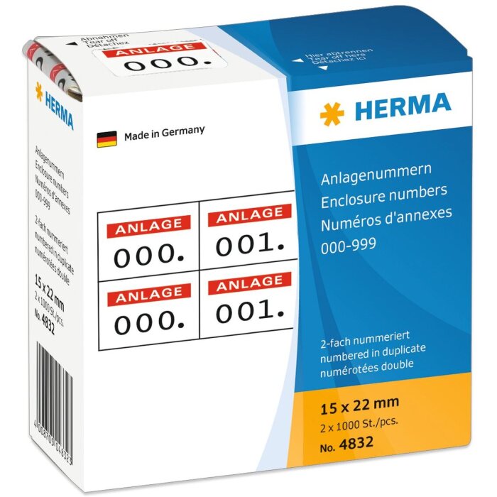 Systémové čísla HERMA samolepiace 2-krát 15x22 mm s potlačou červené