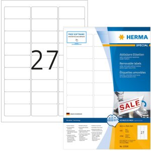 Štítky A4 biele 63,5x29,6 mm Pohyblivý snímateľný papier matný 2700 ks.