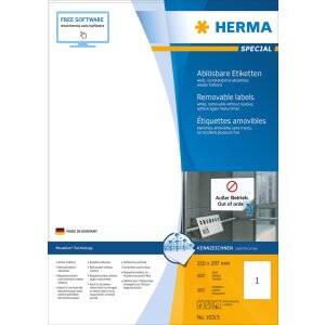 Štítky HERMA A4 biele 210x297 mm...