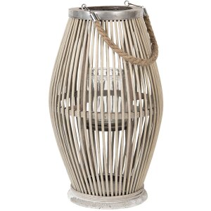 Clayre & Eef 6RO0470M Svietidlo Ø 23x40 cm Sivý drevený sklenený okrúhly svietnik