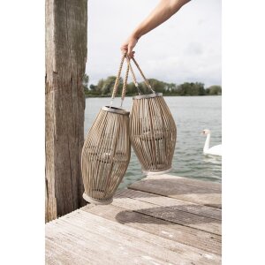 Clayre & Eef 6RO0470M Svietidlo Ø 23x40 cm Sivý drevený sklenený okrúhly svietnik