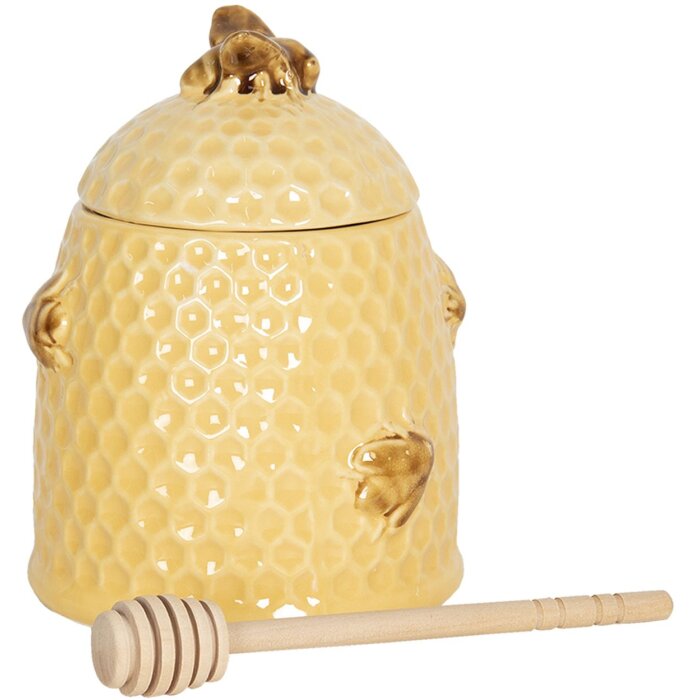 Clayre & Eef Hrniec na med s lyžičkou Keramický žltý Ø 11x14 cm