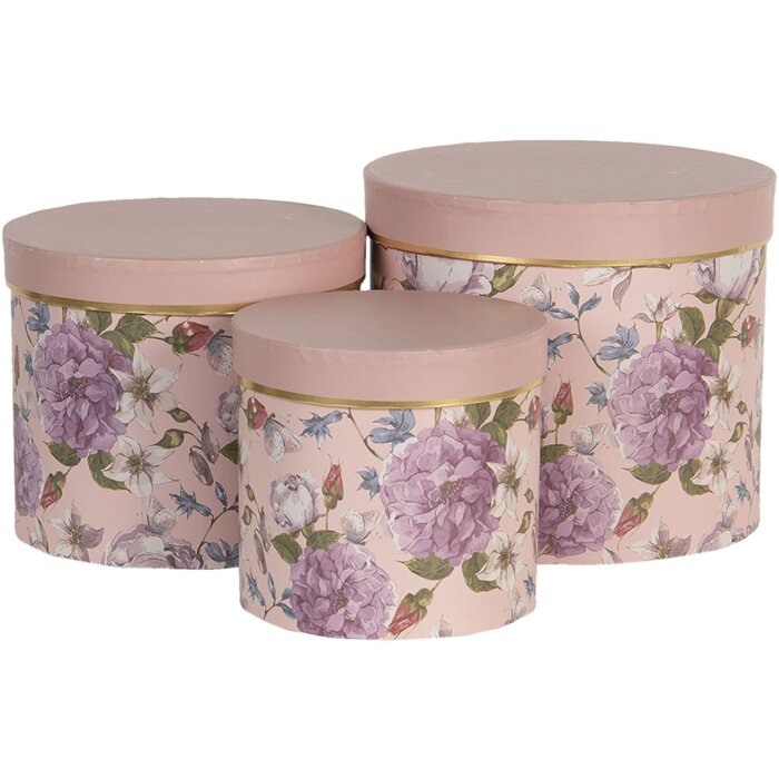 Krabica na klobúky (sada 3 kusov) Ø 20x17 - Ø 17x15 - Ø 14x13 cm ružová 64742
