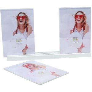 Drevený držiak na fotografie biely 3 fotografie 10x15 cm na výšku
