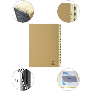 Organizér Exacompta 31 priehradiek 1-31 DIN A4 Kraft hnedý