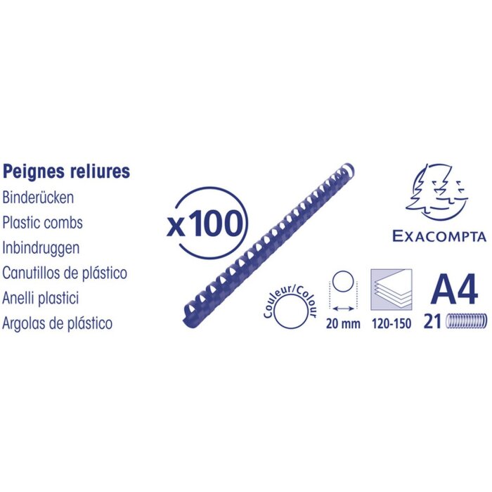 Exacompta 75601E PVC viazacie špirály 20 mm pre DIN A4 21 krúžkov čierne 100 ks