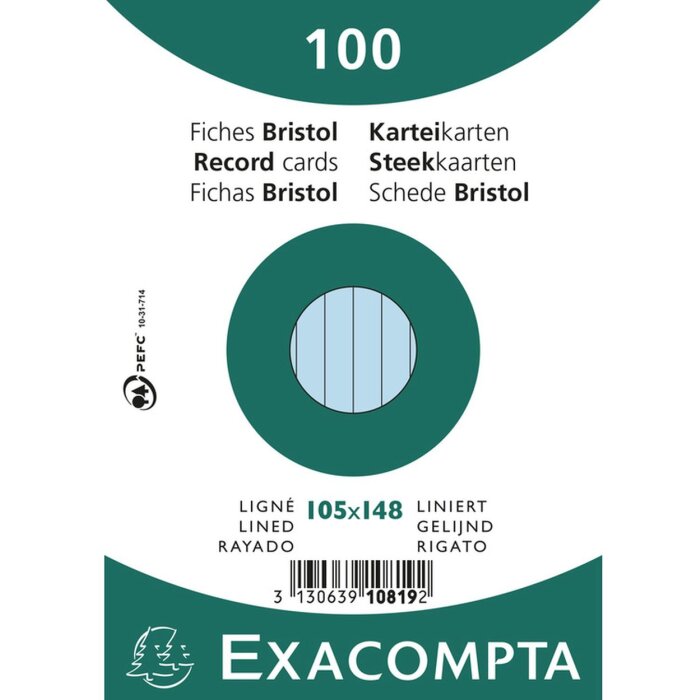 Exacompta indexové karty A6 linkované 100 ks azúrovo modré 205g/m²