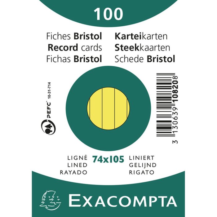 Exacompta indexové karty A7 linkované 100 ks žlté 74x105mm 205g/m²