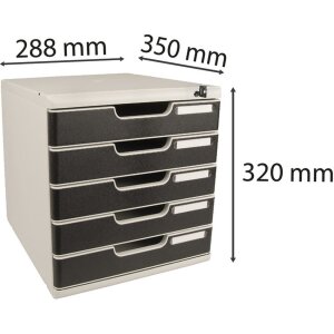 Exacompta zásuvkový box MODULO A4 čierny 5 uzamykateľných zásuviek