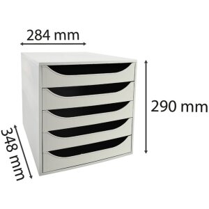 Exacompta ECOBOX zásuvkový box 5 zásuviek sivá DIN A4+ 348x284x290 mm