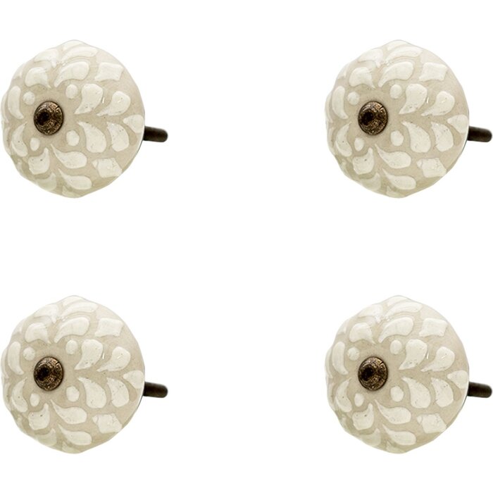 Clayre & Eef 64877 Súprava 4 gombíkov na dvere béžová Ø 4x3 cm