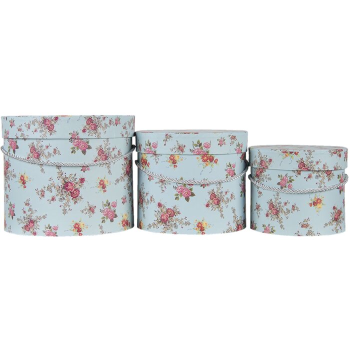 Clayre & Eef 65008 Súprava 3 krabíc na klobúky modrá Ø 23x19 cm