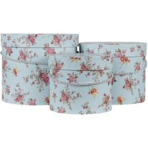 Clayre & Eef 65008 Súprava 3 krabíc na klobúky modrá Ø 23x19 cm