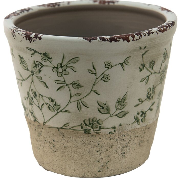 Clayre & Eef 6CE1384L Kvetináč do interiéru zelený, biely Ø 16x16 cm