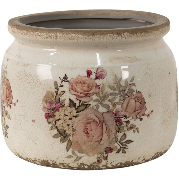 Clayre & Eef 6CE1419L Kvetináč do interiéru Ružová, béžová Ø 20x15 cm