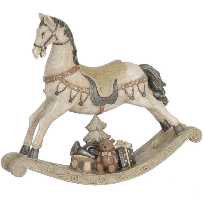 Clayre & Eef 6PR0036 Vianočná dekorácia Socha hojdacieho koňa biela 22x5x19 cm