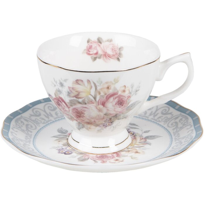 Clayre & Eef PECKS-1 Šálka na kávu s podšálkou biela 220 ml