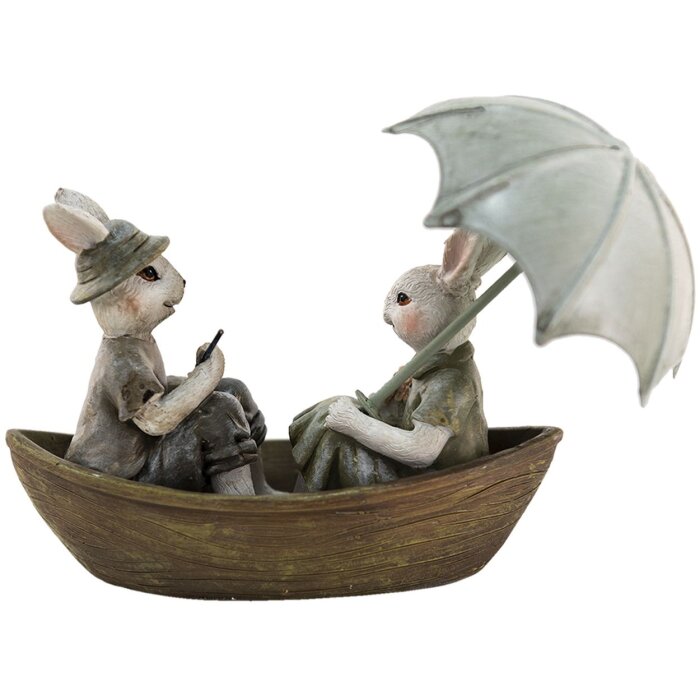 Clayre & Eef 6PR3534 Dekoratívny králik zelený, hnedý, béžový 14x10x12 cm
