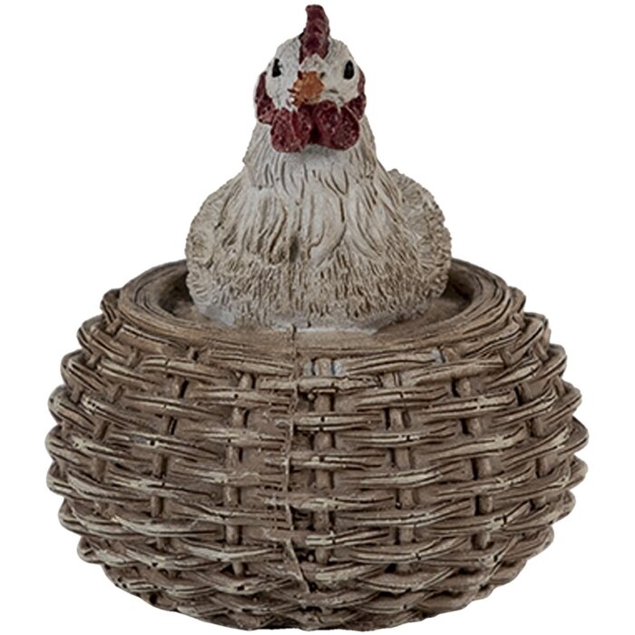 Clayre & Eef 6PR3555 Šperk s príveskom Sliepka biela, hnedá 5x5x6 cm