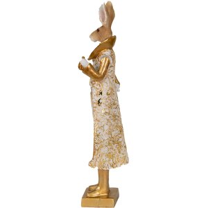 Clayre & Eef 6PR3602 Dekoratívny králik zlatej farby, biely 11x8x33 cm