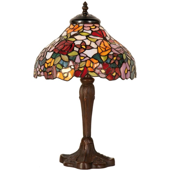 LumiLamp 5LL-1130 Tiffany stolová lampa Ø 26x40 cm hnedé červené sklo kvety