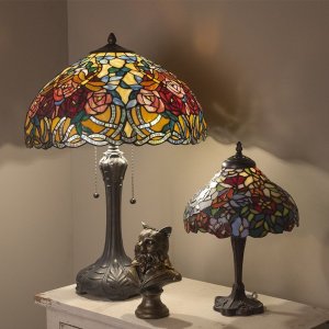 LumiLamp 5LL-1130 Tiffany stolová lampa Ø 26x40 cm hnedé červené sklo kvety
