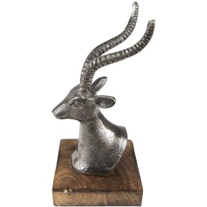 Clayre & Eef 65143 Dekorácia Socha jeleňa 10x8x18 cm Strieborná farba