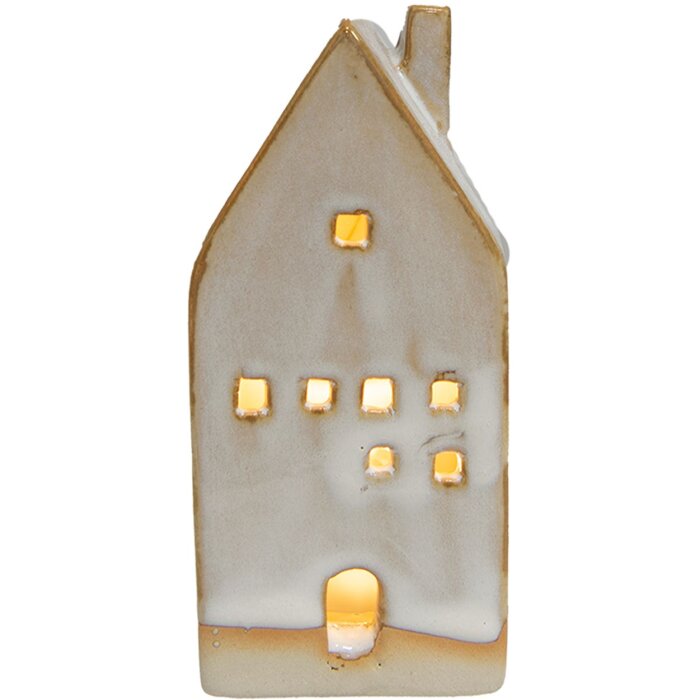 Clayre & Eef 6CE1506 Dekorácia domček s LED diódami 5x5x12 cm béžová