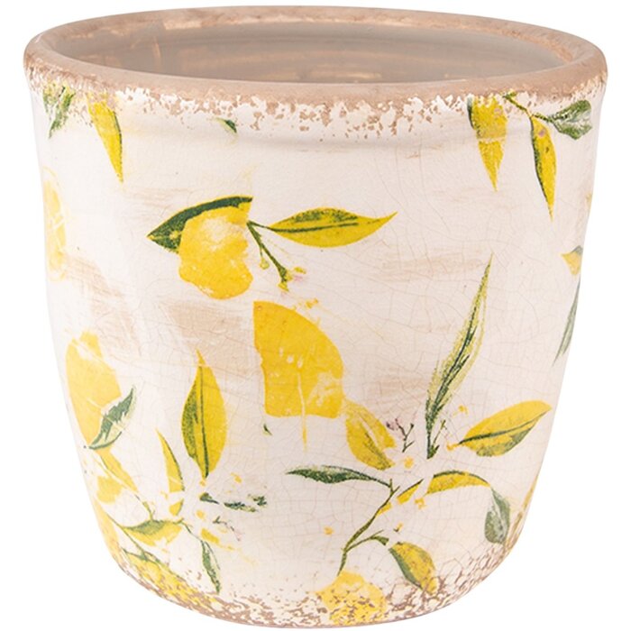 Clayre & Eef 6CE1529S Dekorácia Kvetináč Ø 14x14 cm Žltá