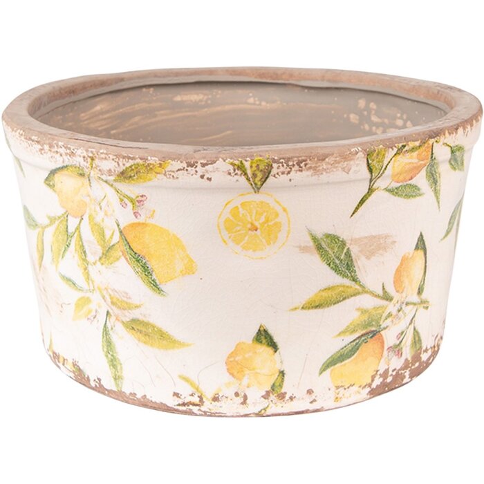 Clayre & Eef 6CE1533L Dekorácia Kvetináč Ø 19x10 cm Žltá