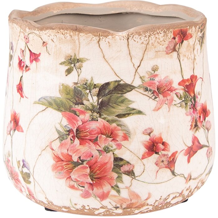 Clayre & Eef 6CE1549S Dekorácia Kvetináč Ø 13x11 cm Ružová - béžová