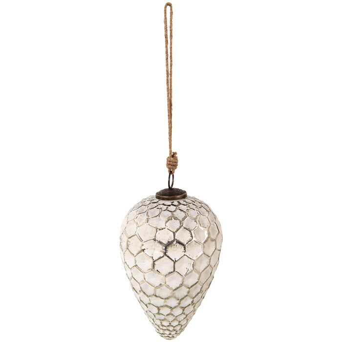 Clayre & Eef 6GL3868 Vianočné ozdoby na stromček Ø 13x20 cm Biela - strieborná farba