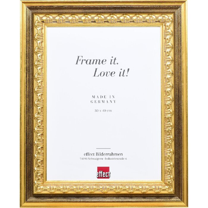 Effect Holz-Bilderrahmen Profil 80 Gold 20x25 cm mit Museumsglas