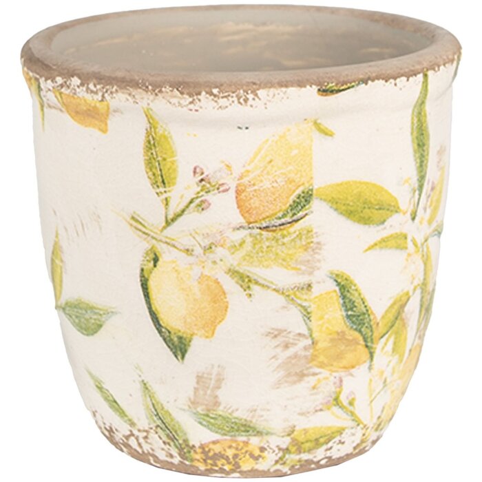 Clayre & Eef 6CE1532M Dekorácia Kvetináč Ø 14x13 cm žltá