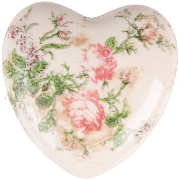 Clayre & Eef 6CE1542L Dekorácia Srdce 11x11x4 cm Ružová - béžová